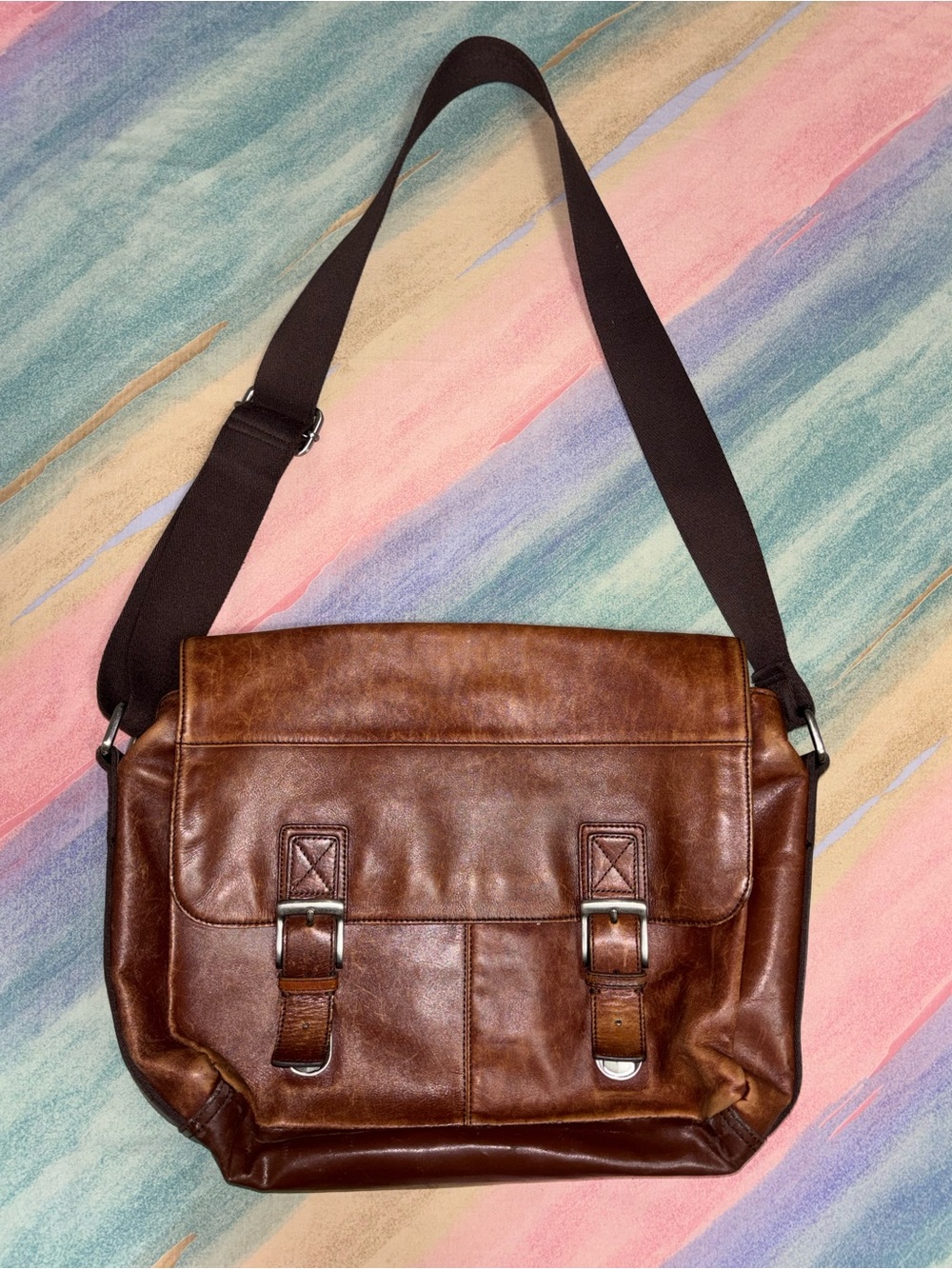 Fossil Leather Messenger Briefcase Work Laptop Bag